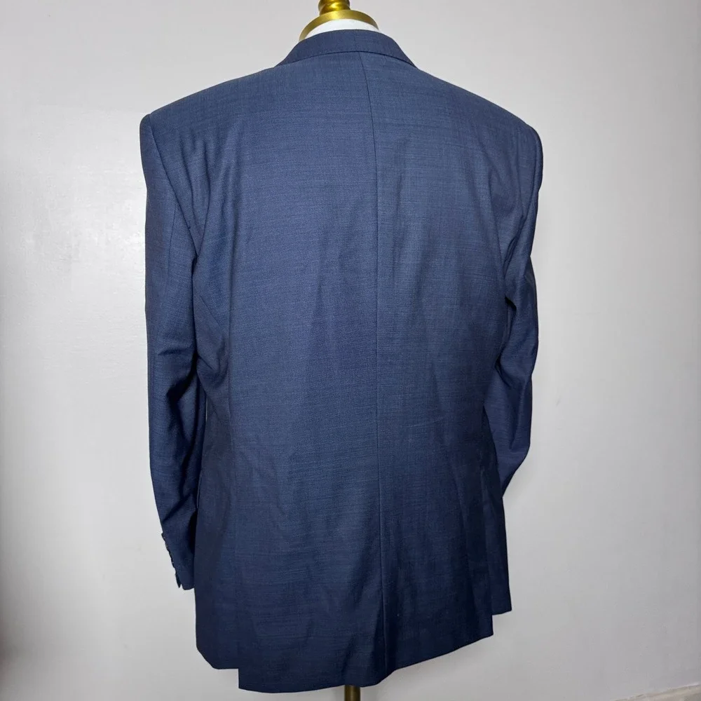 Hugo Boss‎ Suit Mens 46R 38x27 Blue Micro-pattern Guabello Super 130s Wool 2pc